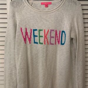 Lilly Pulitzer Cream Sweater with Colorful Weekend Design